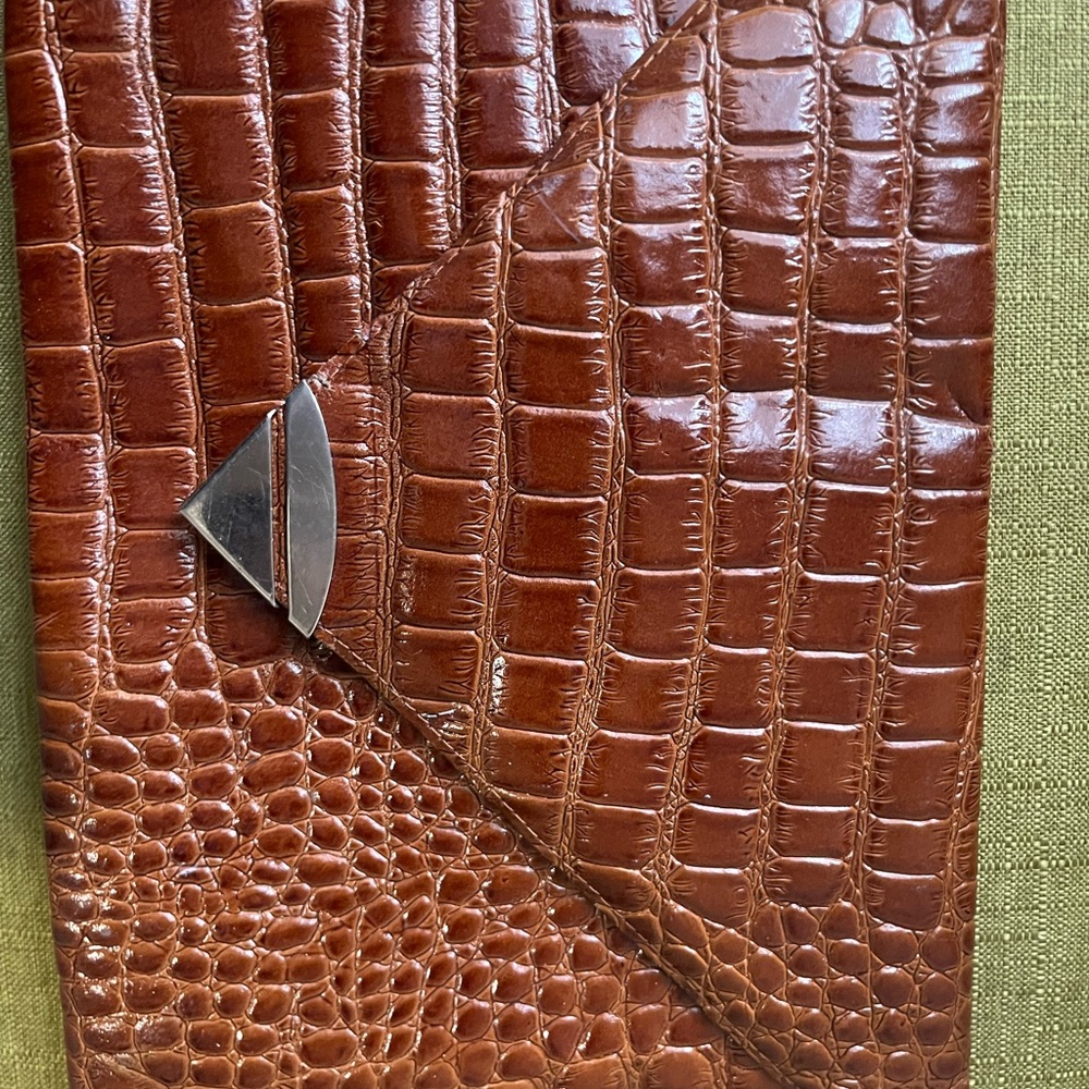 Brown Crocodile Embossed Clutch